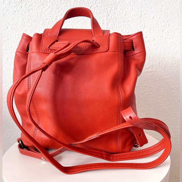 Longchamp Le Pliage Cuir Leather Backpack Terracotta  Dark Orange Red  NWOT - Picture 5 of 16